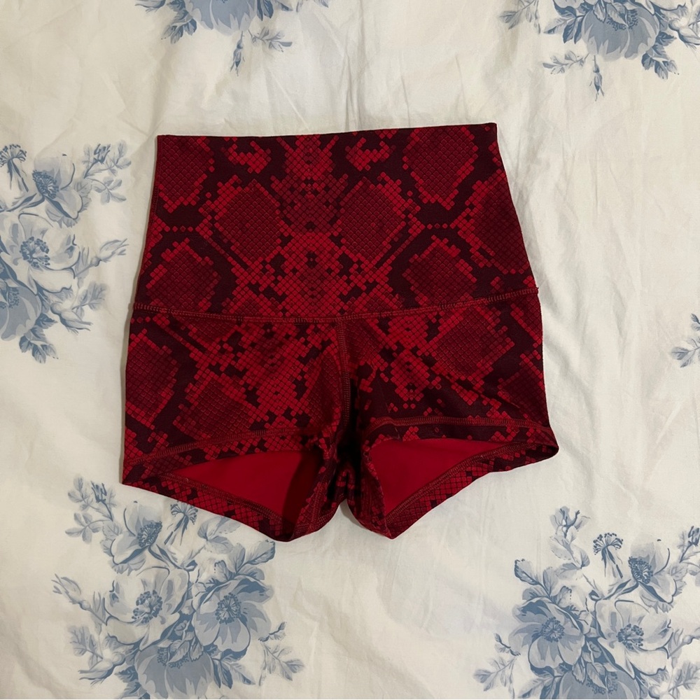 Lululemon Extra Small Red Snake Print High-Waisted Biker Shorts